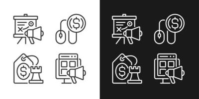 Internet marketing strategies pixel perfect linear icons set for dark, light mode. Pay per click. Online promotion. Thin line symbols for night, day theme. Isolated illustrations. Editable stroke vector