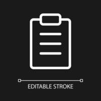 Filled tablet pixel perfect white linear ui icon for dark theme. Handwriting notes. Collect data. Vector line pictogram. Isolated user interface symbol for night mode. Editable stroke.