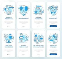 Data management expert blue onboarding mobile app screen set. Walkthrough 4 steps editable graphic instructions with linear concepts. UI, UX, GUI template. vector