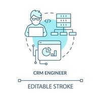 icono de concepto turquesa ingeniero crm. relación con el cliente. ingeniero de software ruta idea abstracta ilustración de línea delgada. dibujo de contorno aislado. trazo editable. vector