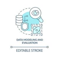 icono de concepto turquesa de modelado y evaluación de datos. ingeniero de aprendizaje automático habilidad idea abstracta ilustración de línea delgada. dibujo de contorno aislado. trazo editable. vector