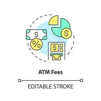 icono de concepto de tarifas de cajero automático. pago por retiro. elegir ilustración de línea delgada de idea abstracta de cooperativa de ahorro y crédito. dibujo de contorno aislado. trazo editable. vector