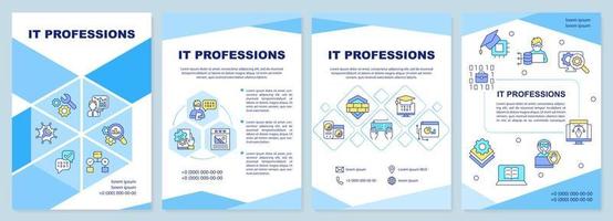 IT professions brochure template. Development and programming. Leaflet design with linear icons. Editable 4 vector layouts for presentation, annual reports.