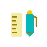 School stationery flat color ui icon. Pen with ruler. Writing materials. Back-to-school essentials. Simple filled element for mobile app. Colorful solid pictogram. Vector isolated RGB illustration