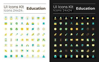 Distance education flat color ui icons set for dark, light mode. E-learning application for students. GUI, UX design for mobile app. Vector isolated RGB pictograms.