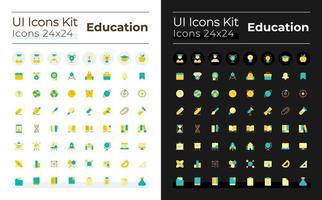 Distance education flat color ui icons set for dark, light mode. E-learning application for students. GUI, UX design for mobile app. Vector isolated RGB pictograms.