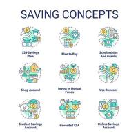 Saving for education concept icons set. Student financial funds. Collage payments idea thin line color illustrations. Isolated symbols. Editable stroke. vector