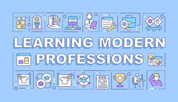 Learning modern professions word concepts blue banner. Infographics with editable icons on color background. Isolated typography. Vector illustration with text.