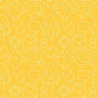 Info service abstract seamless pattern. Editable vector shapes on yellow background. Trendy texture with cartoon color icons. Design with graphic elements for interior, fabric, website decoration