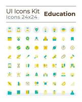 Distance learning platform flat color ui icons set. Educational software for students. Online school. GUI, UX design for mobile app. Vector isolated RGB pictograms.