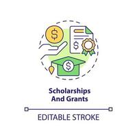 Scholarships and grants concept icon. Financial aid for education abstract idea thin line illustration. Isolated outline drawing. Editable stroke. vector