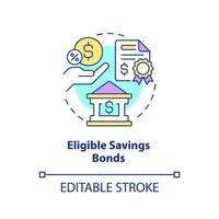 Eligible savings bonds concept icon. Financial program. Way to save for college abstract idea thin line illustration. Isolated outline drawing. Editable stroke. vector