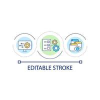 Content research and analysis loop concept icon. Data transformation abstract idea thin line illustration. Systems management. Isolated outline drawing. Editable stroke. vector