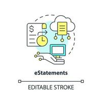 E statements concept icon. Electronic financial report. Digitization banking abstract idea thin line illustration. Isolated outline drawing. Editable stroke. vector