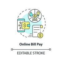 Online bill pay concept icon. Mobile account. Digitization banking abstract idea thin line illustration. Isolated outline drawing. Editable stroke. vector