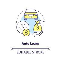 Auto loans concept icon. Personal bank product for customer. Financial support abstract idea thin line illustration. Isolated outline drawing. Editable stroke. vector