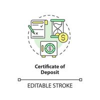 Certificate of deposit concept icon. Account for savings. Banking product abstract idea thin line illustration. Isolated outline drawing. Editable stroke. vector