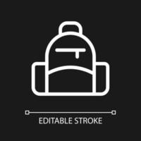 School backpack pixel perfect white linear ui icon for dark theme. Rucksack for students. Vector line pictogram. Isolated user interface symbol for night mode. Editable stroke.