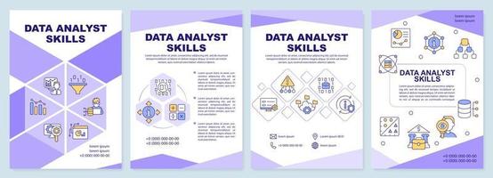 plantilla de folleto de habilidades de analista de datos. Ciencias de la Computación. diseño de folletos con iconos lineales. 4 diseños vectoriales editables para presentación, informes anuales. vector