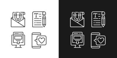 Create content for attract customers pixel perfect linear icons set for dark, light mode. Email marketing. Landing page. Thin line symbols for night, day theme. Isolated illustrations. Editable stroke vector