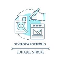 Develop portfolio turquoise concept icon. Website samples. Becoming web designer abstract idea thin line illustration. Isolated outline drawing. Editable stroke. vector