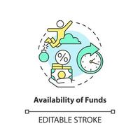 Availability of funds concept icon. Active duty pay deposits. Choosing credit union abstract idea thin line illustration. Isolated outline drawing. Editable stroke. vector