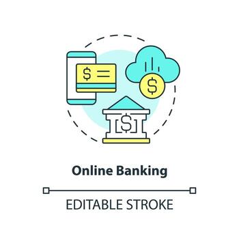 Online banking concept icon. Virtual access to account. Digitalization abstract idea thin line illustration. Isolated outline drawing. Editable stroke. vector