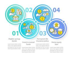 Ways to save for college circle infographic template. Finance. Data visualization with 4 steps. Editable timeline info chart. Workflow layout with line icons. vector