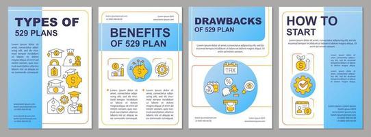 College savings plan blue brochure template. Education. Leaflet design with linear icons. Editable 4 vector layouts for presentation, annual reports.