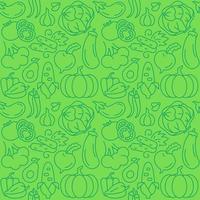 Vegetable harvest abstract seamless pattern. Editable vector shapes on green background. Trendy texture with cartoon color icons. Design with graphic elements for interior, fabric, website decoration