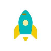 Rocket flat color ui icon. Startup success. Launching spacecraft. Space shuttle. Delivering mission. Simple filled element for mobile app. Colorful solid pictogram. Vector isolated RGB illustration