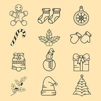 Set of christmas line drawing design element vector
