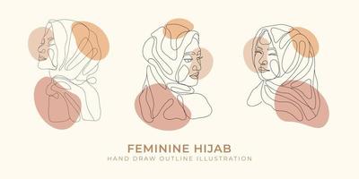 Hand draw feminine hijab outline with shapes decorative illustration vector