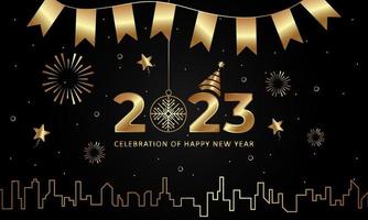 2023 Happy new year golden background design illustration