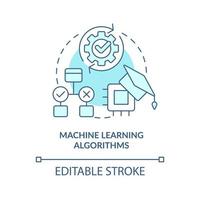 Machine learning algorithms turquoise concept icon. Machine learning engineer skill abstract idea thin line illustration. Isolated outline drawing. Editable stroke. vector