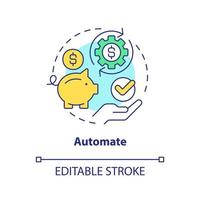 Automate concept icon. Bank service option. Saving for education tip abstract idea thin line illustration. Isolated outline drawing. Editable stroke. vector