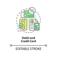 Debit and credit card concept icon. Loan and deposit accounts. Banking product abstract idea thin line illustration. Isolated outline drawing. Editable stroke. vector