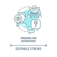 Prepare for interviews turquoise concept icon. Apply for position. Data scientist abstract idea thin line illustration. Isolated outline drawing. Editable stroke. vector