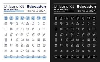 Distance education pixel perfect linear ui icons set for dark, light mode. Elearning. Outline isolated user interface elements for night, day themes. Editable stroke. vector