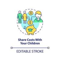 Share costs with your children concept icon. Tip for saving for college abstract idea thin line illustration. Isolated outline drawing. Editable stroke. vector