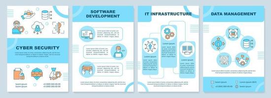 Popular IT branches brochure template. Computer science. Leaflet design with linear icons. Editable 4 vector layouts for presentation, annual reports.