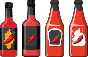 cuatro botellas de salsa de chile diferentes vector