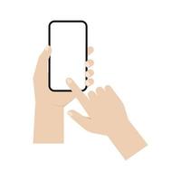 Hand holding a smartphone and touch on screen, Vector. vector