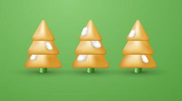 3d golden christmas tree with snow isolated on green background vector