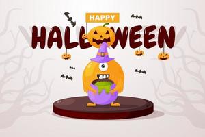 Happy Halloween Background with monster Halloween Illustration vector