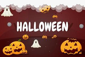 Halloween Background Illustration with Halloween Decoration pumpkin and ghost vector