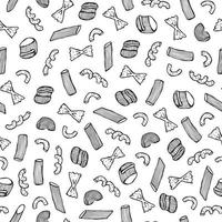 Vector seamless pattern of hand-drawn illustrations of Italian cuisine. Pasta