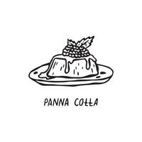 Vector hand-drawn illustration of Italian cuisine. Panna Cotta