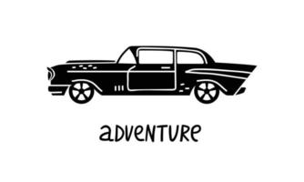 Vector hand-drawn illustration of a retro car. Personal vehicles.