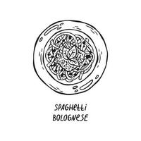 Vector hand-drawn illustration of Italian cuisine. Spaghetti bolognese